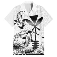 Japan And Hawaii Family Matching Tank Maxi Dress and Hawaiian Shirt Sakura Koi Fish Hawaiian Lei Kanaka LT14 Dad's Shirt - Short Sleeve White - Polynesian Pride