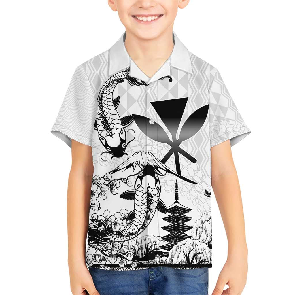 Japan And Hawaii Family Matching Tank Maxi Dress and Hawaiian Shirt Sakura Koi Fish Hawaiian Lei Kanaka LT14 Son's Shirt White - Polynesian Pride