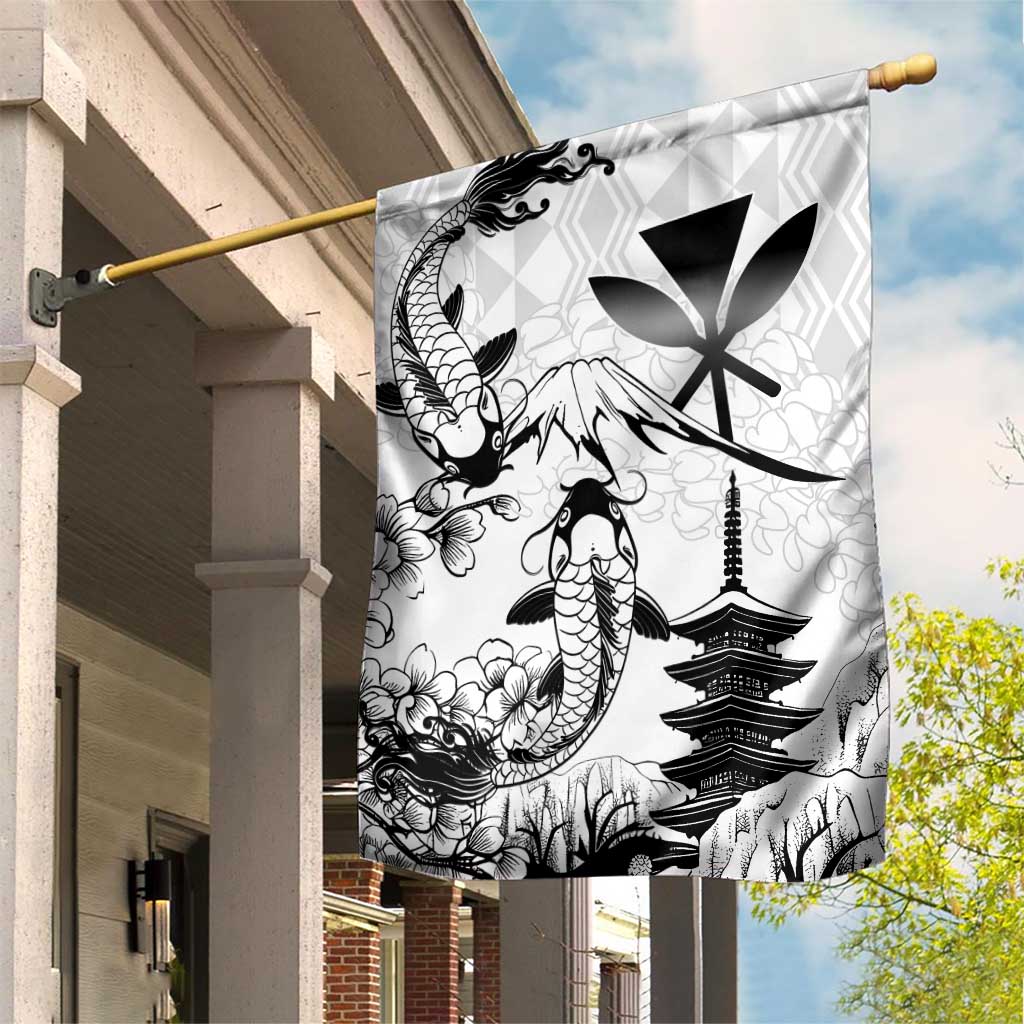 Japan And Hawaii Garden Flag Sakura Koi Fish Hawaiian Lei Kanaka LT14 House Flag White - Polynesian Pride