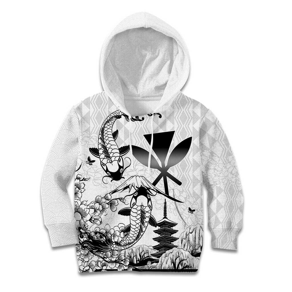 Japan And Hawaii Kid Hoodie Sakura Koi Fish Hawaiian Lei Kanaka LT14 Hoodie White - Polynesian Pride