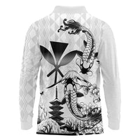 Japan And Hawaii Long Sleeve Polo Shirt Sakura Koi Fish Hawaiian Lei Kanaka - Polynesian Pride