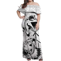 Japan And Hawaii Off Shoulder Maxi Dress Sakura Koi Fish Hawaiian Lei Kanaka LT14 Women White - Polynesian Pride