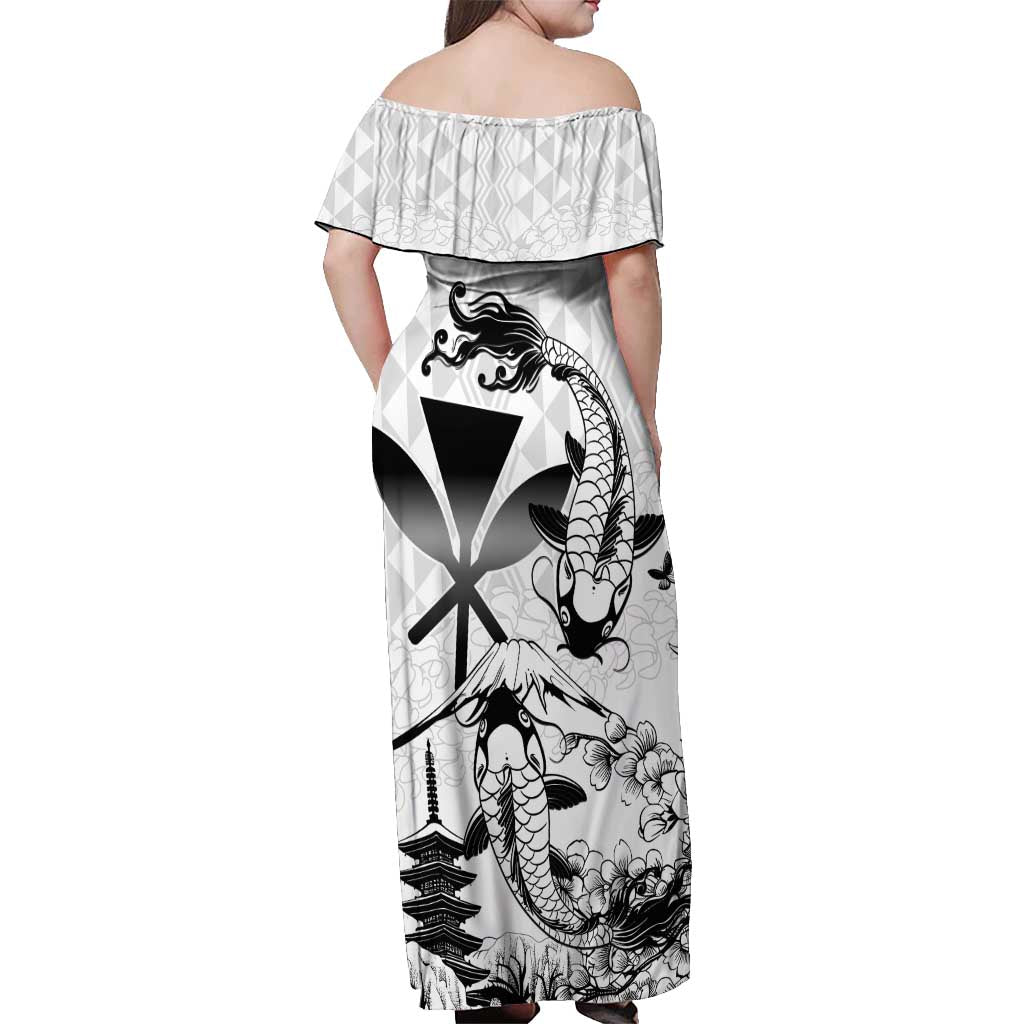 Japan And Hawaii Off Shoulder Maxi Dress Sakura Koi Fish Hawaiian Lei Kanaka LT14 - Polynesian Pride