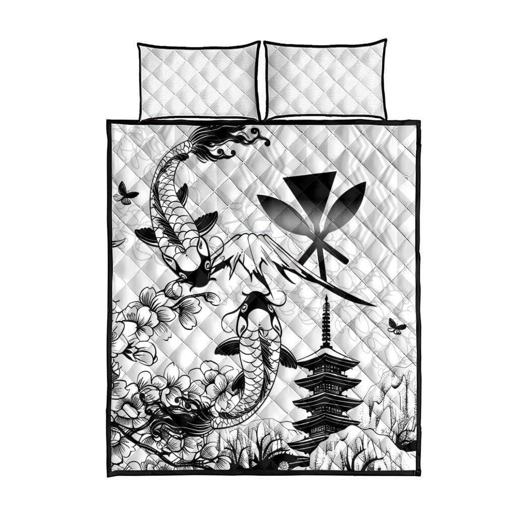 Japan And Hawaii Quilt Bed Set Sakura Koi Fish Hawaiian Lei Kanaka - Polynesian Pride