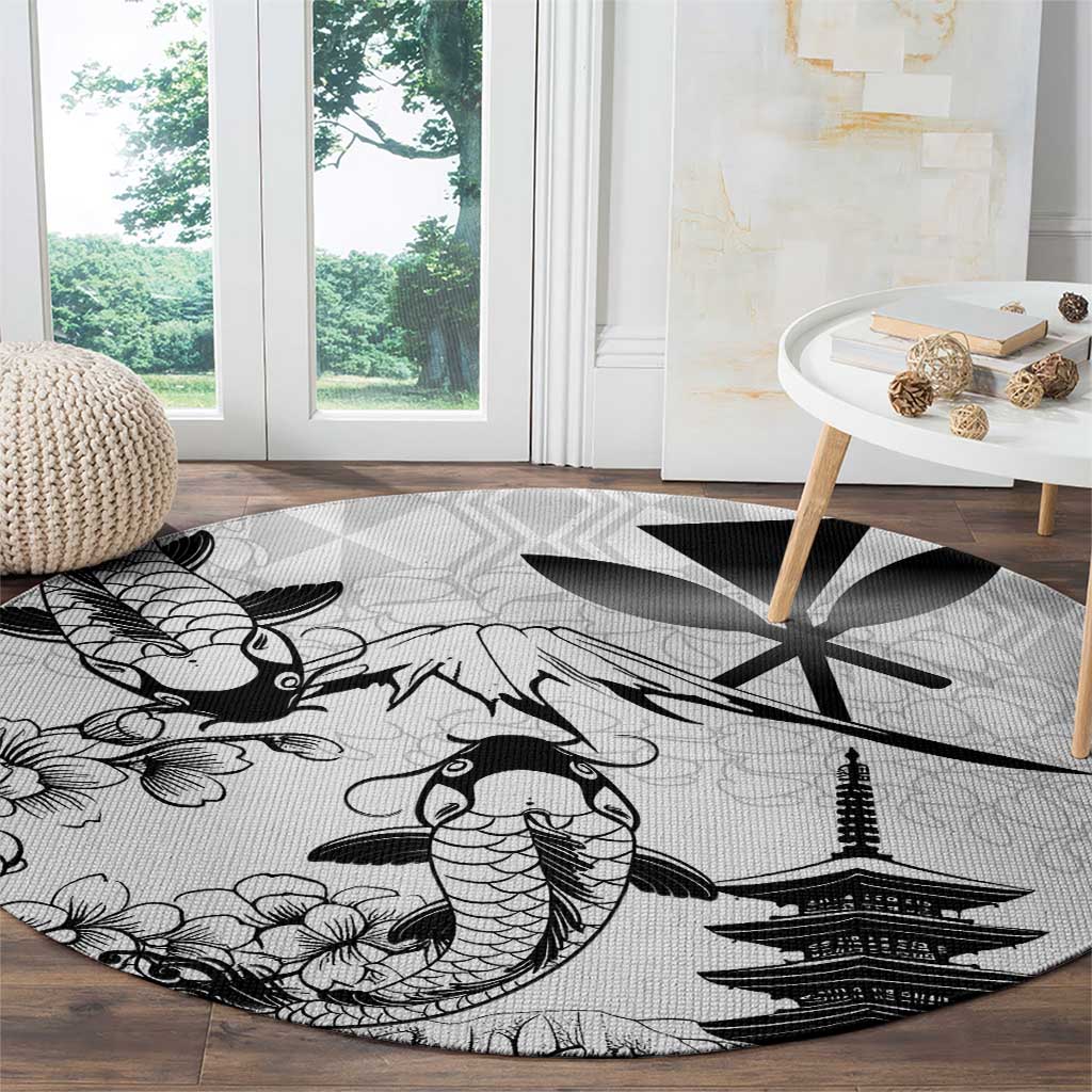 Japan And Hawaii Round Carpet Sakura Koi Fish Hawaiian Lei Kanaka - Polynesian Pride