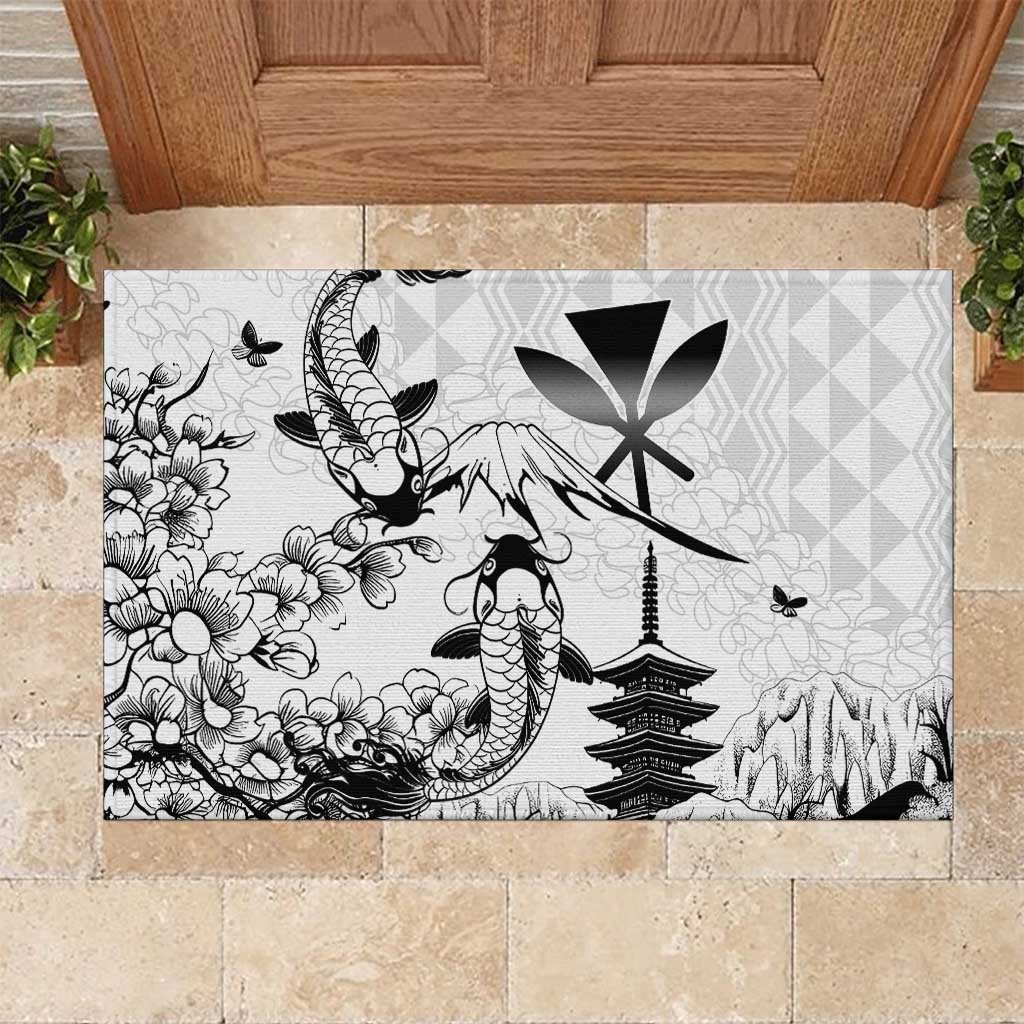 Japan And Hawaii Rubber Doormat Sakura Koi Fish Hawaiian Lei Kanaka - Polynesian Pride