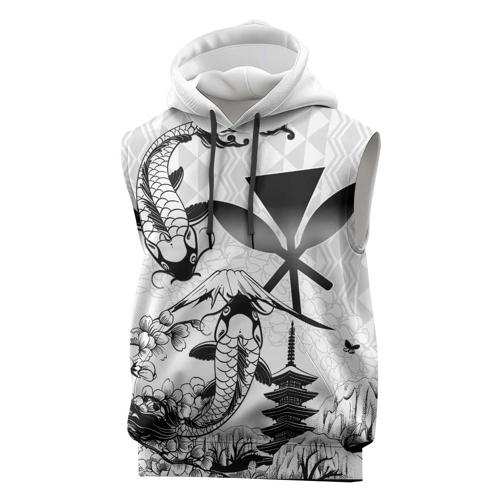Japan And Hawaii Sleeveless Hoodie Sakura Koi Fish Hawaiian Lei Kanaka LT14 White - Polynesian Pride