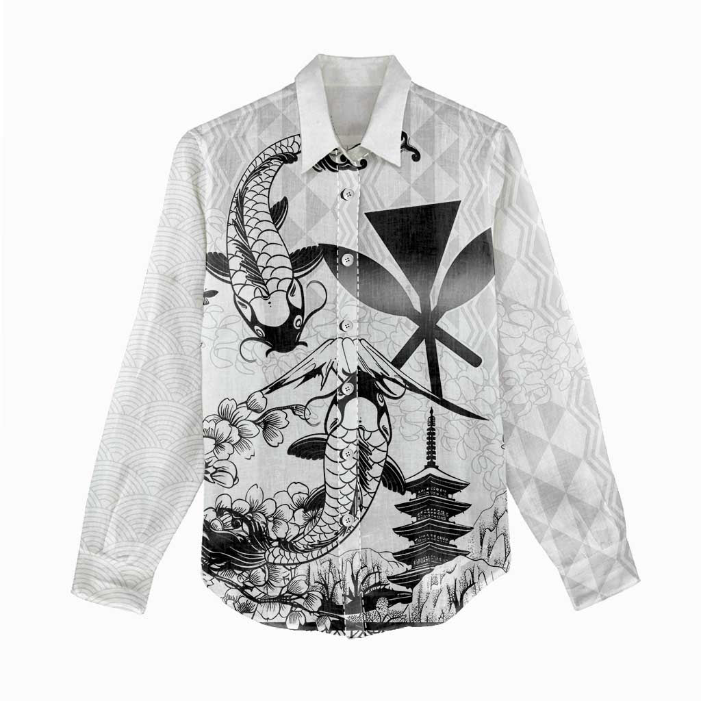 Japan And Hawaii Women Casual Shirt Sakura Koi Fish Hawaiian Lei Kanaka - Polynesian Pride