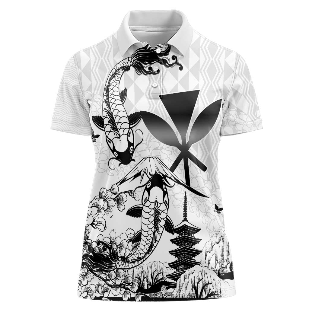 Japan And Hawaii Women Polo Shirt Sakura Koi Fish Hawaiian Lei Kanaka - Polynesian Pride