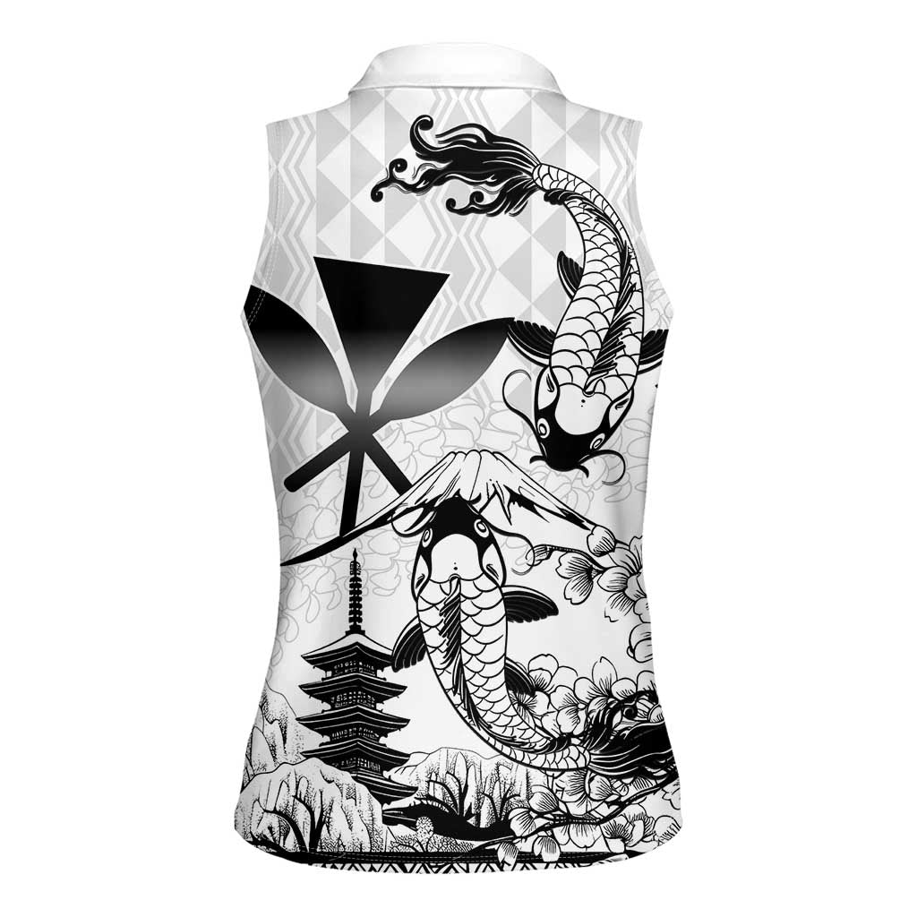 Japan And Hawaii Women Sleeveless Polo Shirt Sakura Koi Fish Hawaiian Lei Kanaka LT14 - Polynesian Pride