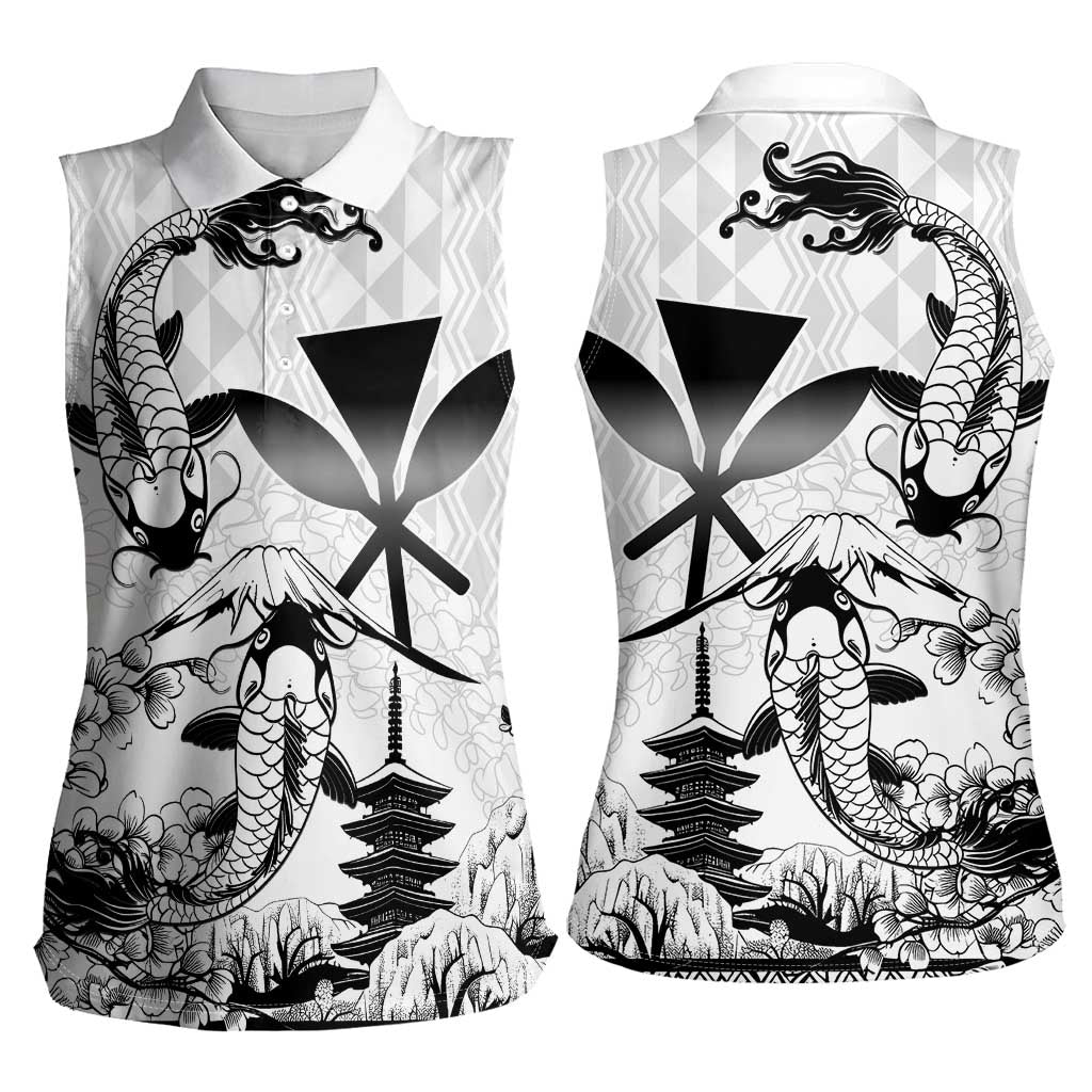 Japan And Hawaii Women Sleeveless Polo Shirt Sakura Koi Fish Hawaiian Lei Kanaka LT14 - Polynesian Pride
