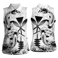 Japan And Hawaii Women Sleeveless Polo Shirt Sakura Koi Fish Hawaiian Lei Kanaka LT14 - Polynesian Pride
