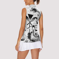Japan And Hawaii Women Sleeveless Polo Shirt Sakura Koi Fish Hawaiian Lei Kanaka LT14 - Polynesian Pride