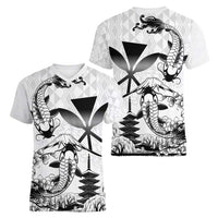 Japan And Hawaii Women V-Neck T-Shirt Sakura Koi Fish Hawaiian Lei Kanaka LT14 - Polynesian Pride