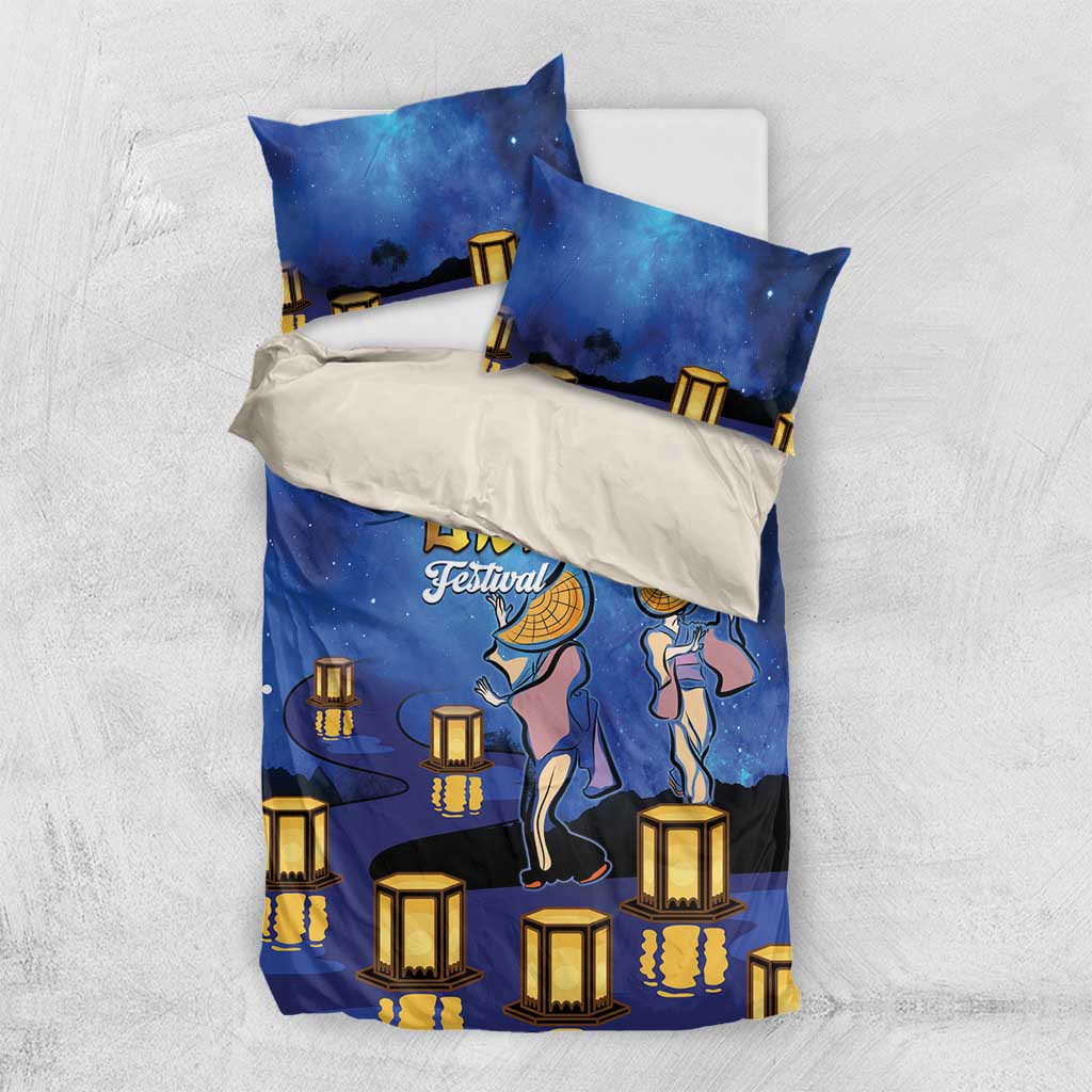 Japan Obon Festival Bedding Set Sakura Lanterns With Bon Dance LT14 US Twin 172cm x 218cm Blue - Polynesian Pride