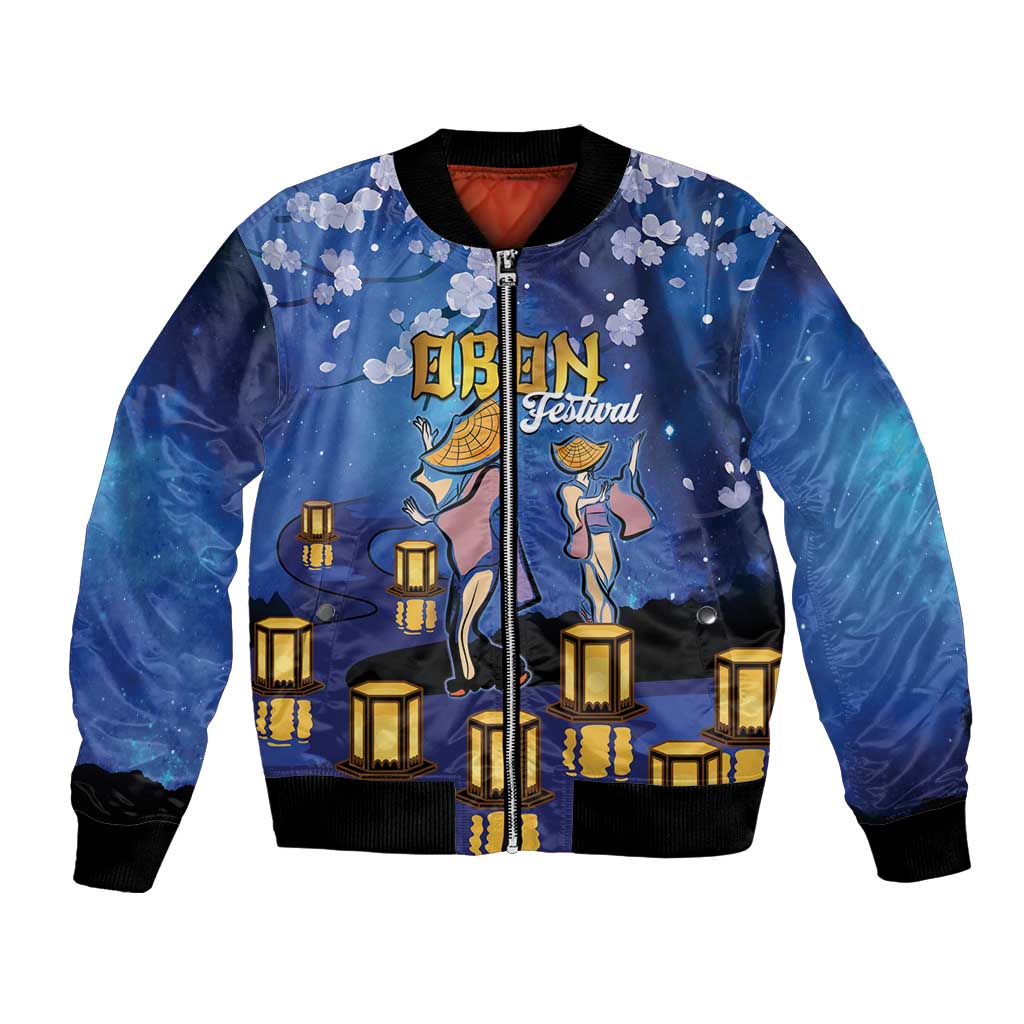Japan Obon Festival Bomber Jacket Sakura Lanterns With Bon Dance LT14 Unisex Blue - Polynesian Pride