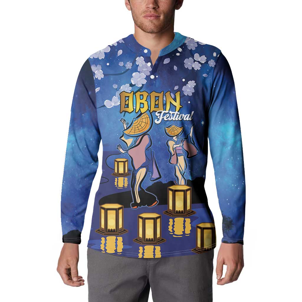 Japan Obon Festival Button Sweatshirt Sakura Lanterns With Bon Dance - Polynesian Pride
