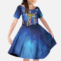 Japan Obon Festival Family Matching Off The Shoulder Long Sleeve Dress and Hawaiian Shirt Sakura Lanterns With Bon Dance LT14 Daughter's Dress Blue - Polynesian Pride