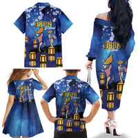 Japan Obon Festival Family Matching Off The Shoulder Long Sleeve Dress and Hawaiian Shirt Sakura Lanterns With Bon Dance LT14 - Polynesian Pride