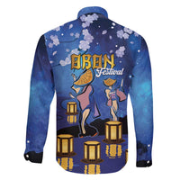Japan Obon Festival Family Matching Off The Shoulder Long Sleeve Dress and Hawaiian Shirt Sakura Lanterns With Bon Dance LT14 - Polynesian Pride