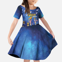 Japan Obon Festival Family Matching Off Shoulder Maxi Dress and Hawaiian Shirt Sakura Lanterns With Bon Dance LT14 Daughter's Dress Blue - Polynesian Pride