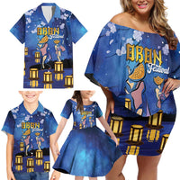 Japan Obon Festival Family Matching Off Shoulder Short Dress and Hawaiian Shirt Sakura Lanterns With Bon Dance LT14 - Polynesian Pride