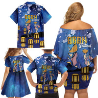Japan Obon Festival Family Matching Off Shoulder Short Dress and Hawaiian Shirt Sakura Lanterns With Bon Dance LT14 - Polynesian Pride