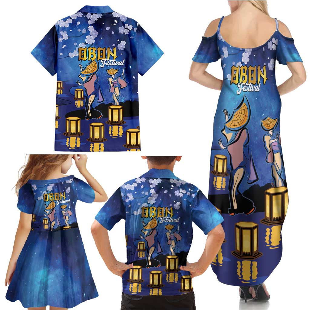 Japan Obon Festival Family Matching Summer Maxi Dress and Hawaiian Shirt Sakura Lanterns With Bon Dance LT14 - Polynesian Pride