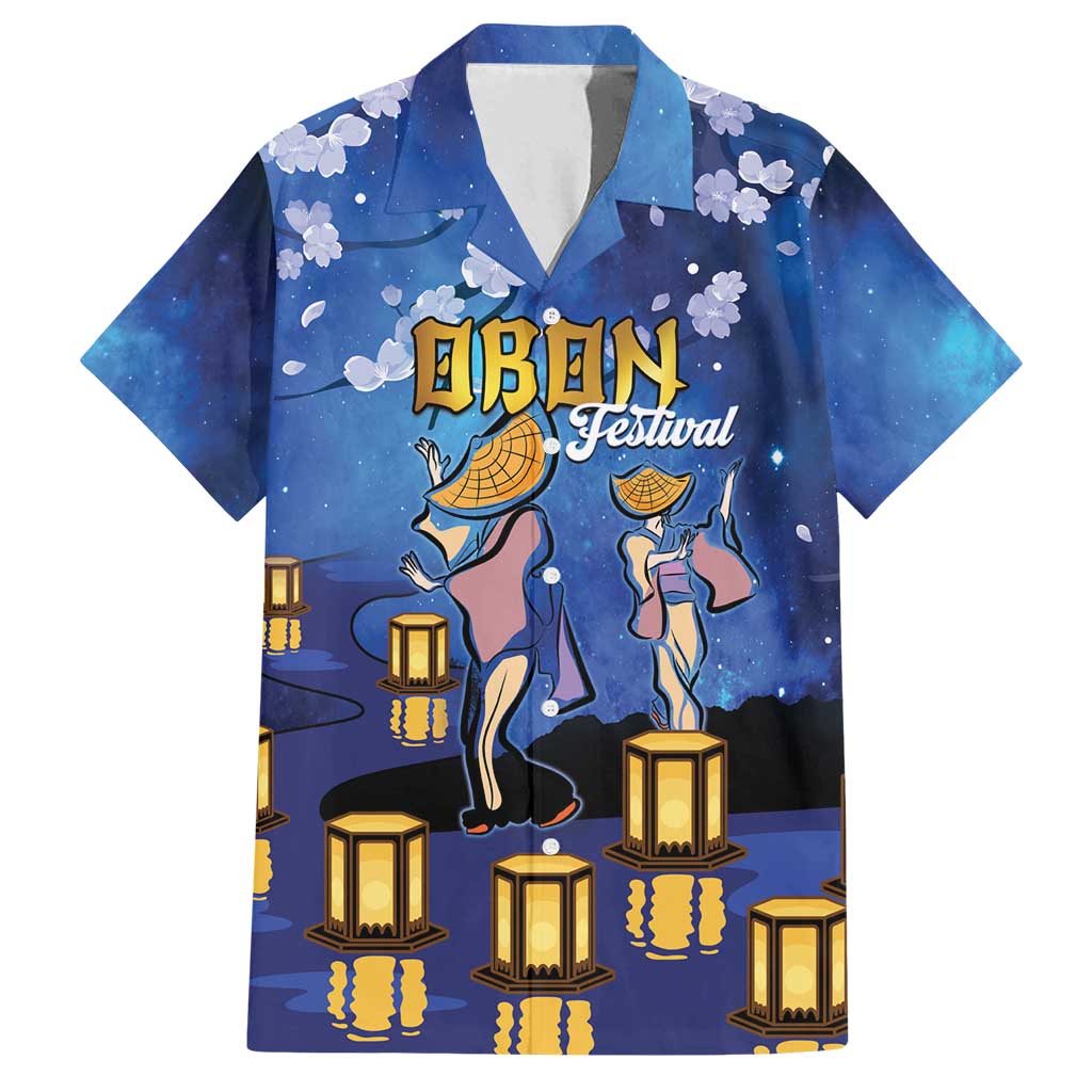 Japan Obon Festival Family Matching Summer Maxi Dress and Hawaiian Shirt Sakura Lanterns With Bon Dance LT14 Dad's Shirt - Short Sleeve Blue - Polynesian Pride