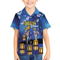 Japan Obon Festival Family Matching Summer Maxi Dress and Hawaiian Shirt Sakura Lanterns With Bon Dance LT14 Son's Shirt Blue - Polynesian Pride