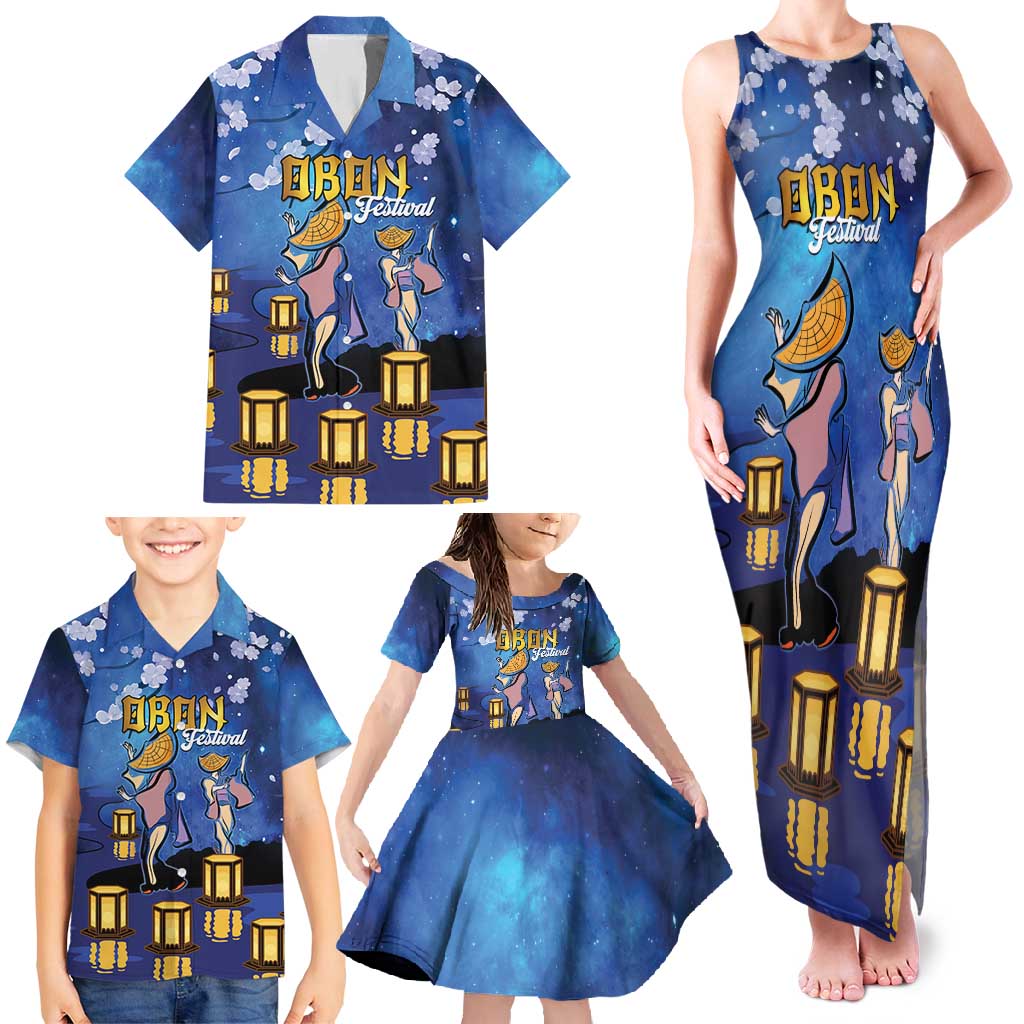 Japan Obon Festival Family Matching Tank Maxi Dress and Hawaiian Shirt Sakura Lanterns With Bon Dance LT14 - Polynesian Pride