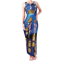 Japan Obon Festival Family Matching Tank Maxi Dress and Hawaiian Shirt Sakura Lanterns With Bon Dance LT14 Mom's Dress Blue - Polynesian Pride