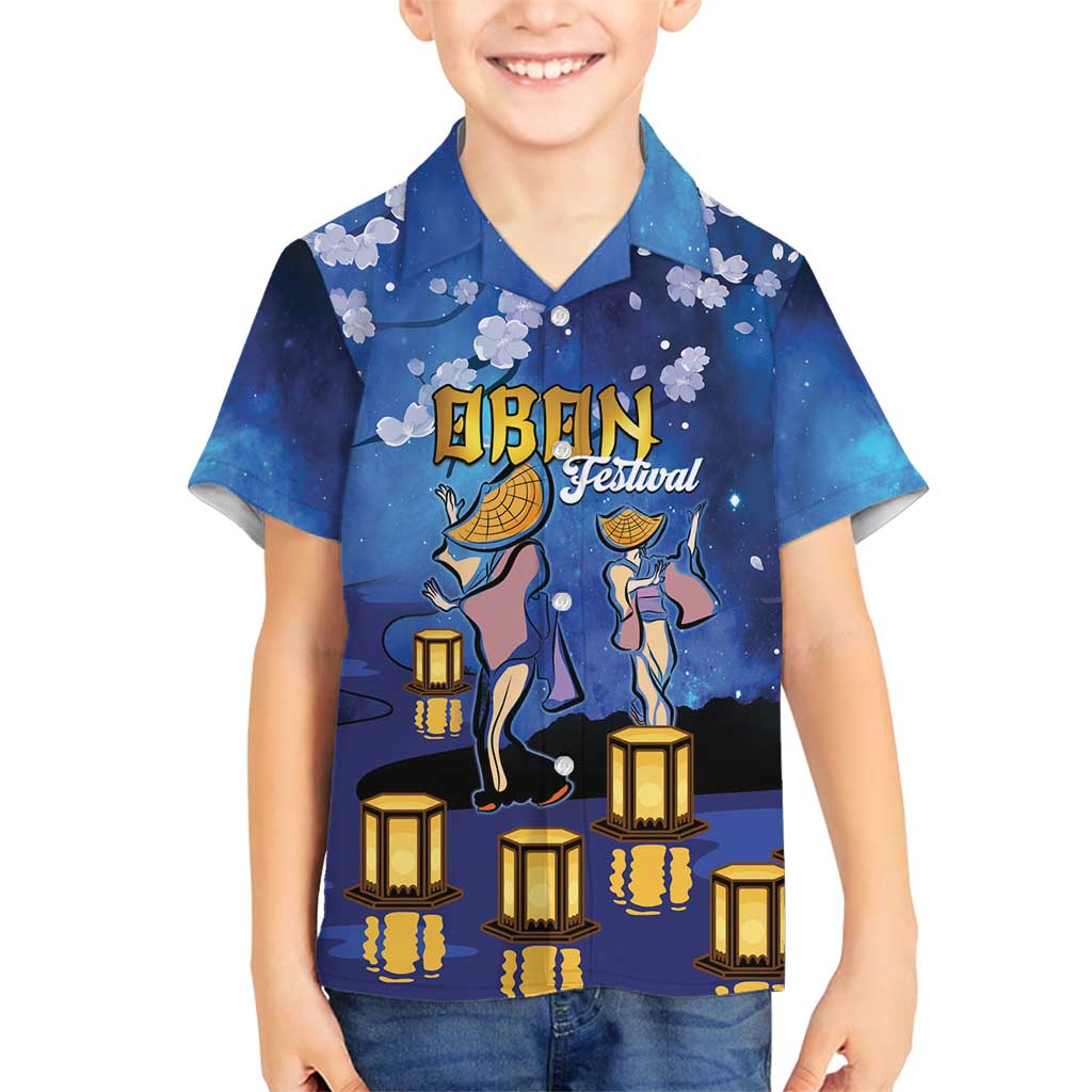 Japan Obon Festival Family Matching Tank Maxi Dress and Hawaiian Shirt Sakura Lanterns With Bon Dance LT14 Son's Shirt Blue - Polynesian Pride
