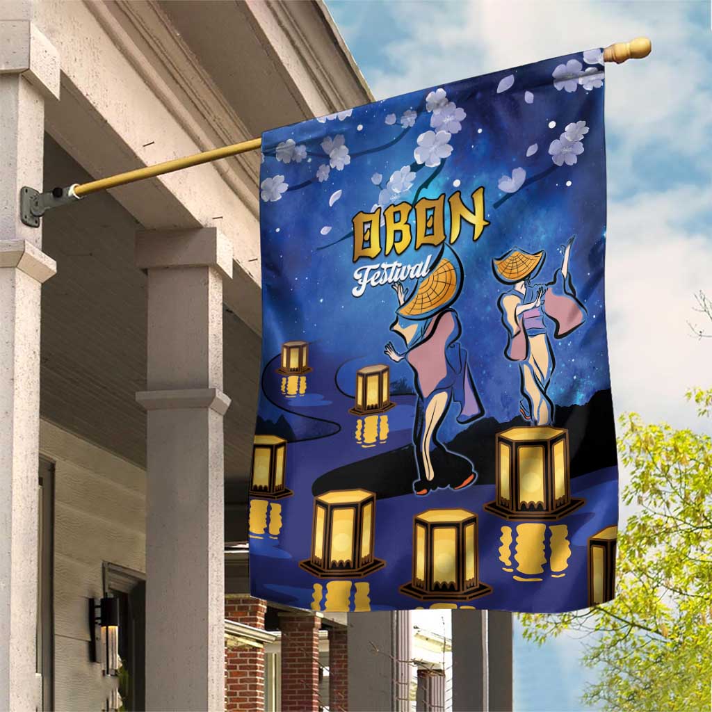Japan Obon Festival Garden Flag Sakura Lanterns With Bon Dance LT14 House Flag Blue - Polynesian Pride