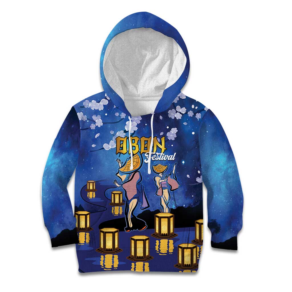 Japan Obon Festival Kid Hoodie Sakura Lanterns With Bon Dance LT14 Hoodie Blue - Polynesian Pride