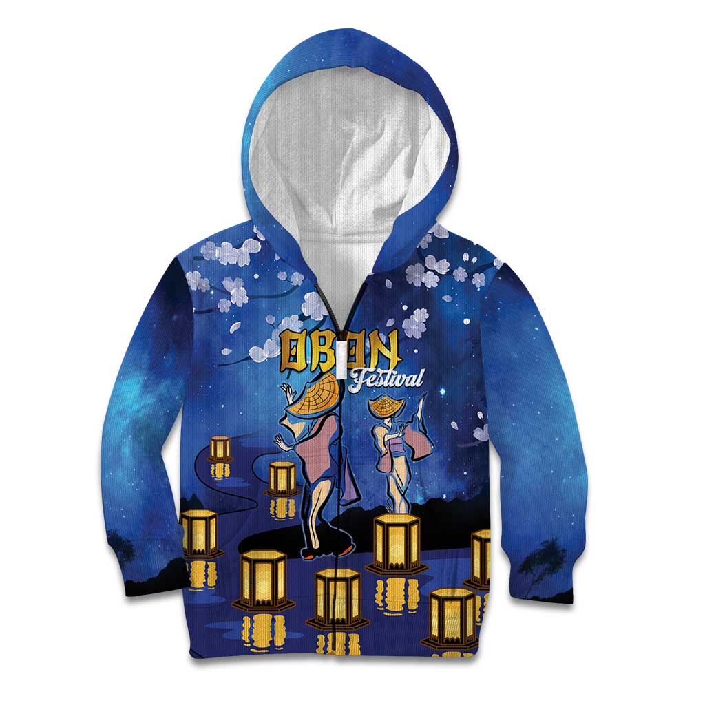 Japan Obon Festival Kid Hoodie Sakura Lanterns With Bon Dance - Polynesian Pride