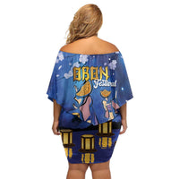 Japan Obon Festival Off Shoulder Short Dress Sakura Lanterns With Bon Dance LT14 - Polynesian Pride