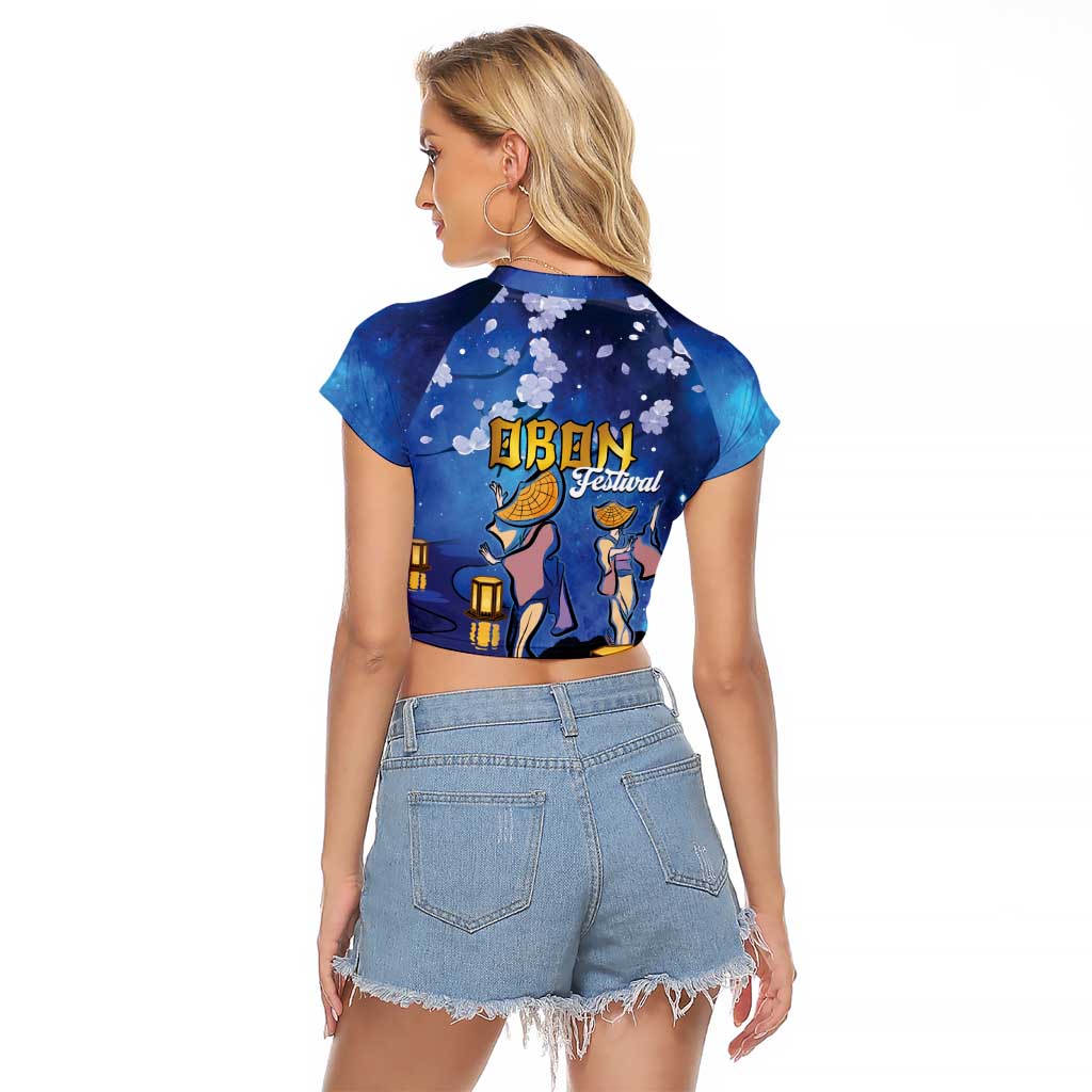 Japan Obon Festival Raglan Cropped T Shirt Sakura Lanterns With Bon Dance - Polynesian Pride