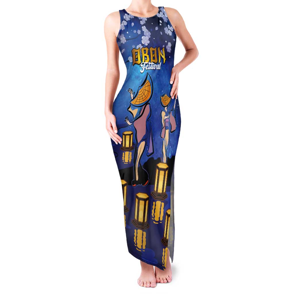 Japan Obon Festival Tank Maxi Dress Sakura Lanterns With Bon Dance - Polynesian Pride