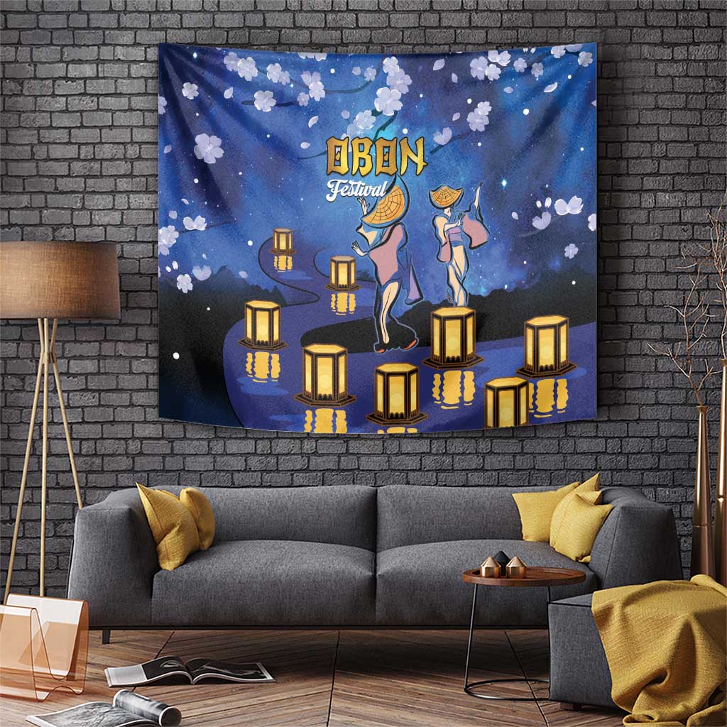 Japan Obon Festival Tapestry Sakura Lanterns With Bon Dance LT14 Blue - Polynesian Pride