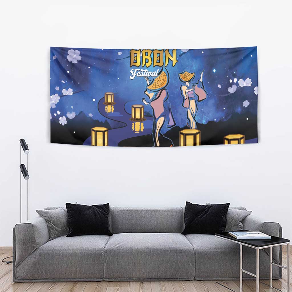 Japan Obon Festival Tapestry Sakura Lanterns With Bon Dance LT14 - Polynesian Pride