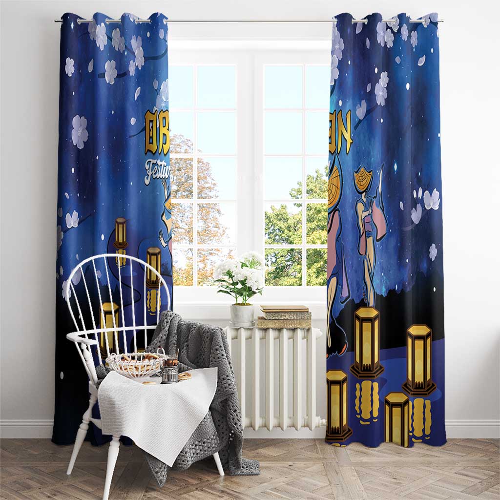 Japan Obon Festival Window Curtain Sakura Lanterns With Bon Dance - Polynesian Pride