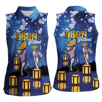 Japan Obon Festival Women Sleeveless Polo Shirt Sakura Lanterns With Bon Dance LT14 - Polynesian Pride