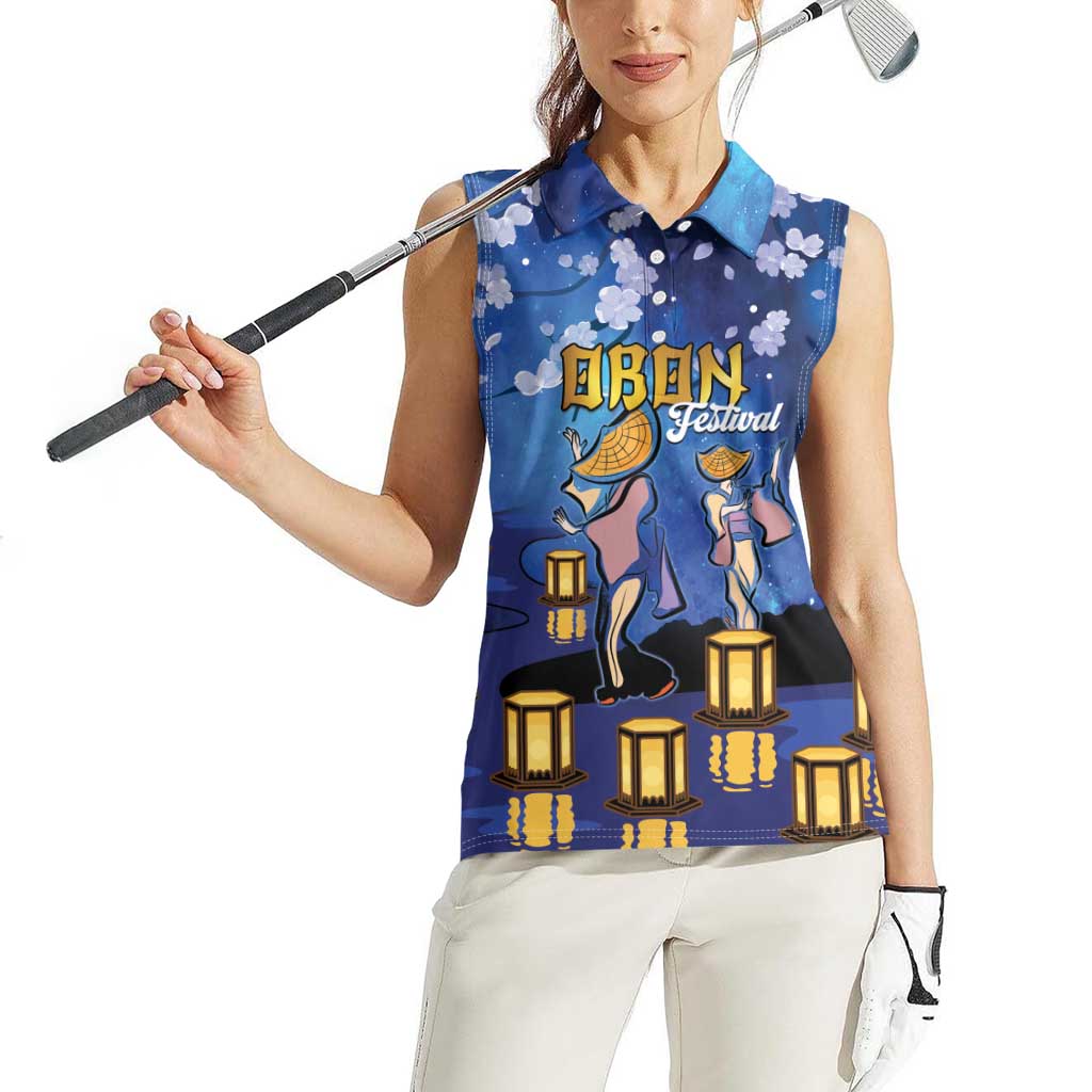 Japan Obon Festival Women Sleeveless Polo Shirt Sakura Lanterns With Bon Dance LT14 - Polynesian Pride