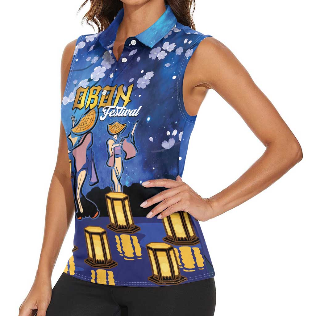 Japan Obon Festival Women Sleeveless Polo Shirt Sakura Lanterns With Bon Dance LT14 - Polynesian Pride