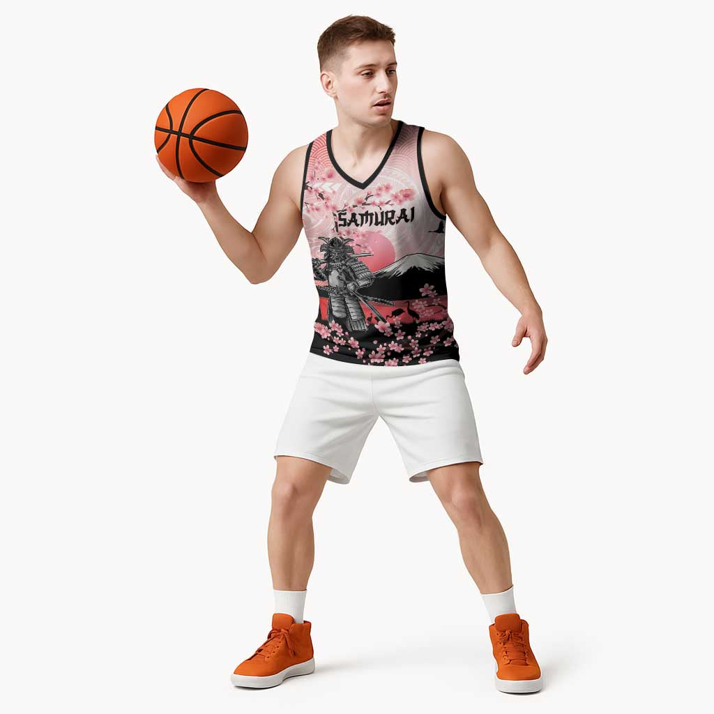 Personalised Japan Samurai Warrior Basketball Jersey Japanese Cherry Blossom Polynesian Pattern - Polynesian Pride