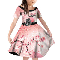 Personalised Japan Samurai Warrior Family Matching Off Shoulder Short Dress and Hawaiian Shirt Japanese Cherry Blossom Polynesian Pattern LT14 Daughter's Dress Pink - Polynesian Pride