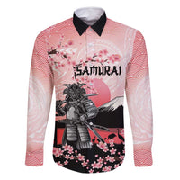 Personalised Japan Samurai Warrior Family Matching Off Shoulder Short Dress and Hawaiian Shirt Japanese Cherry Blossom Polynesian Pattern LT14 Dad's Shirt - Long Sleeve Pink - Polynesian Pride