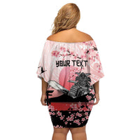 Personalised Japan Samurai Warrior Family Matching Off Shoulder Short Dress and Hawaiian Shirt Japanese Cherry Blossom Polynesian Pattern LT14 - Polynesian Pride