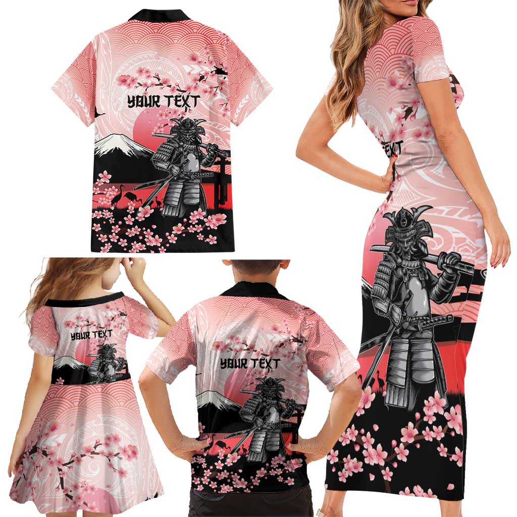 Personalised Japan Samurai Warrior Family Matching Short Sleeve Bodycon Dress and Hawaiian Shirt Japanese Cherry Blossom Polynesian Pattern LT14 - Polynesian Pride
